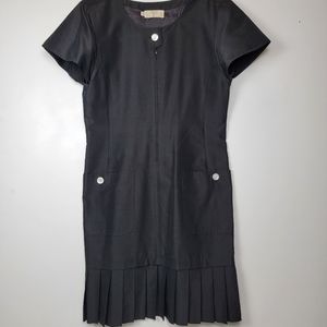Valentino Gruppo Vintage Silk Black Shift Dress with Pleated Hem, EUC, size 10